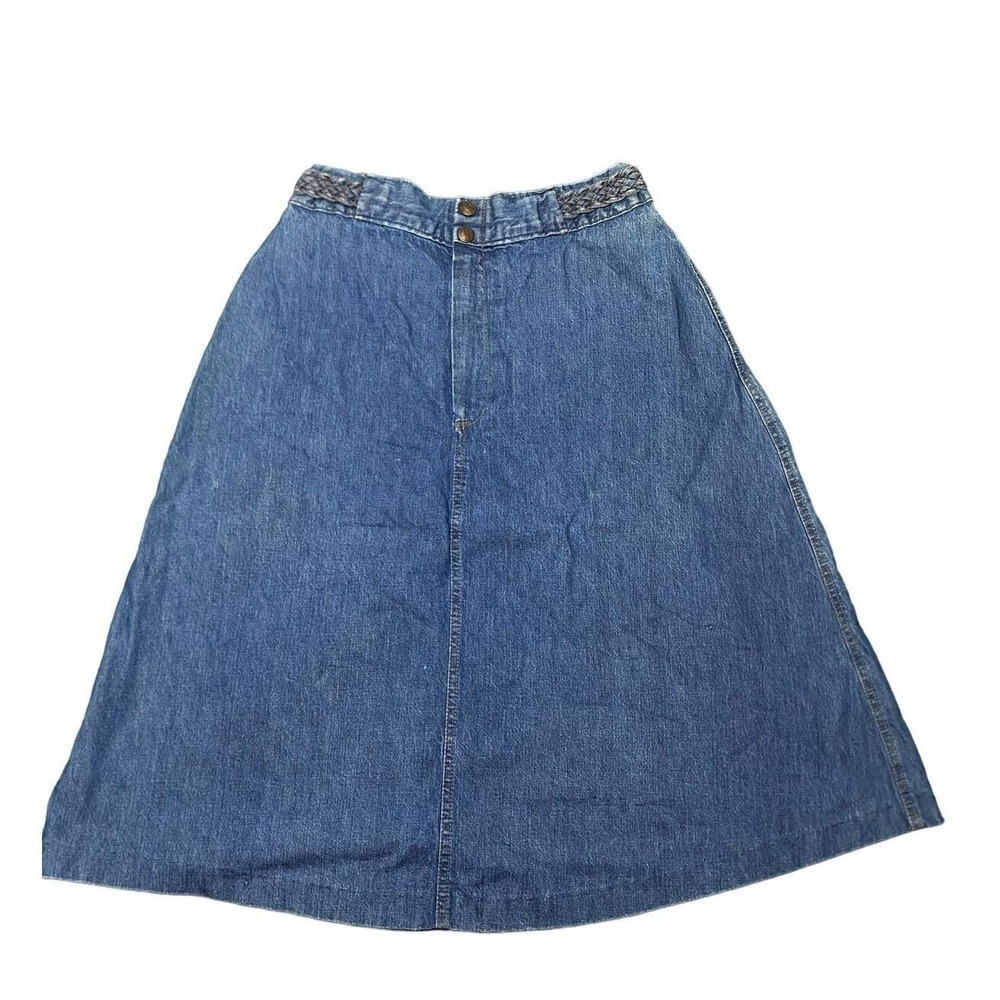 Vintage JCPenney Fashions Womens 25" Denim Skirt Braided Waist Western Boho